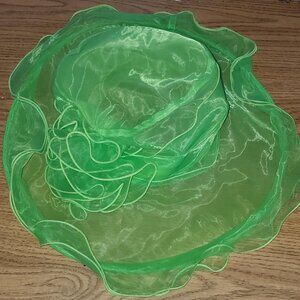 Green Organza "Derby" Hat/Church Hat/Bucket Hat